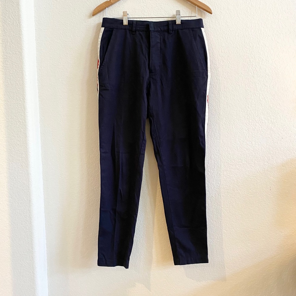The Kooples Paris Navy Trousers Pants Womens Side Stripe‎ Slim Fit Size 30 Waist